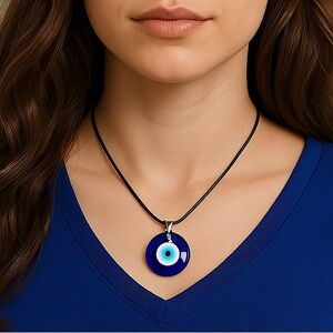 Evil Eye Pendant Cord Necklace Hand Crafted New